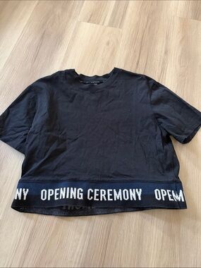 Opening Ceremony Black Cropped Logo Hem Tee